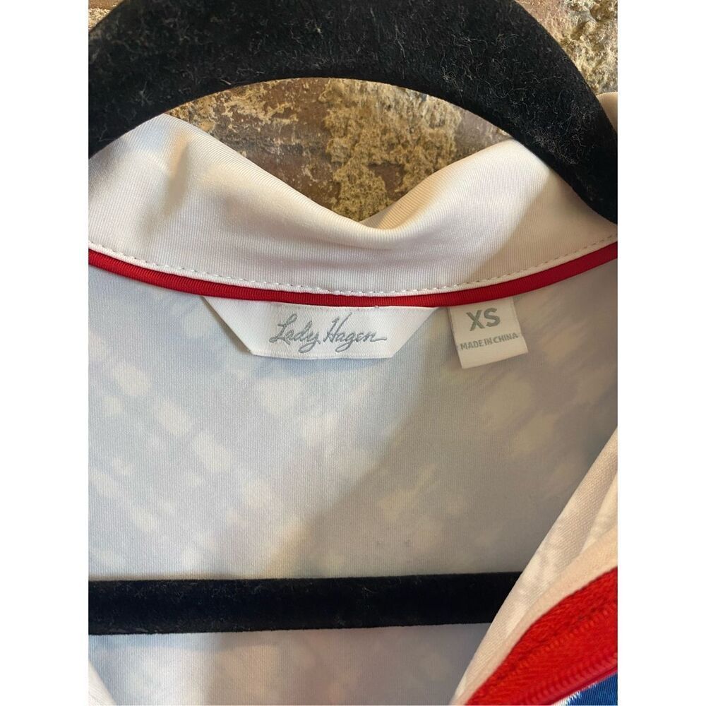 Lady Hagen - White/Blue/Red 1/4 Zip Sleeveless Athletic Tennis Tank-top Women’s - Picture 2 of 7
